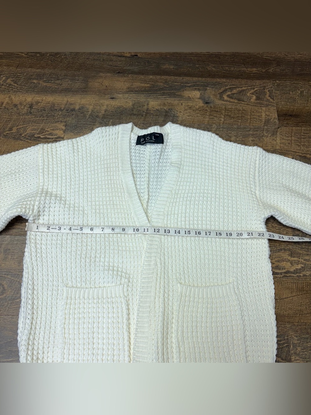 POL Chunky Knit Open Front Cardigan Sweater Womens Large Ivory Cream 3/4 Sleeves - Picture 3 of 11